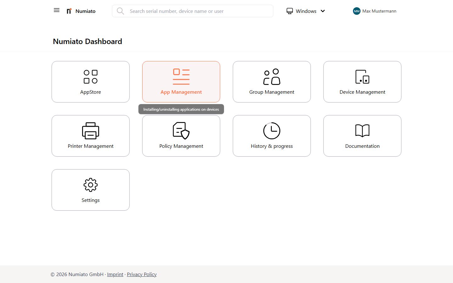 Numiato Application Management dashboard for software distribution