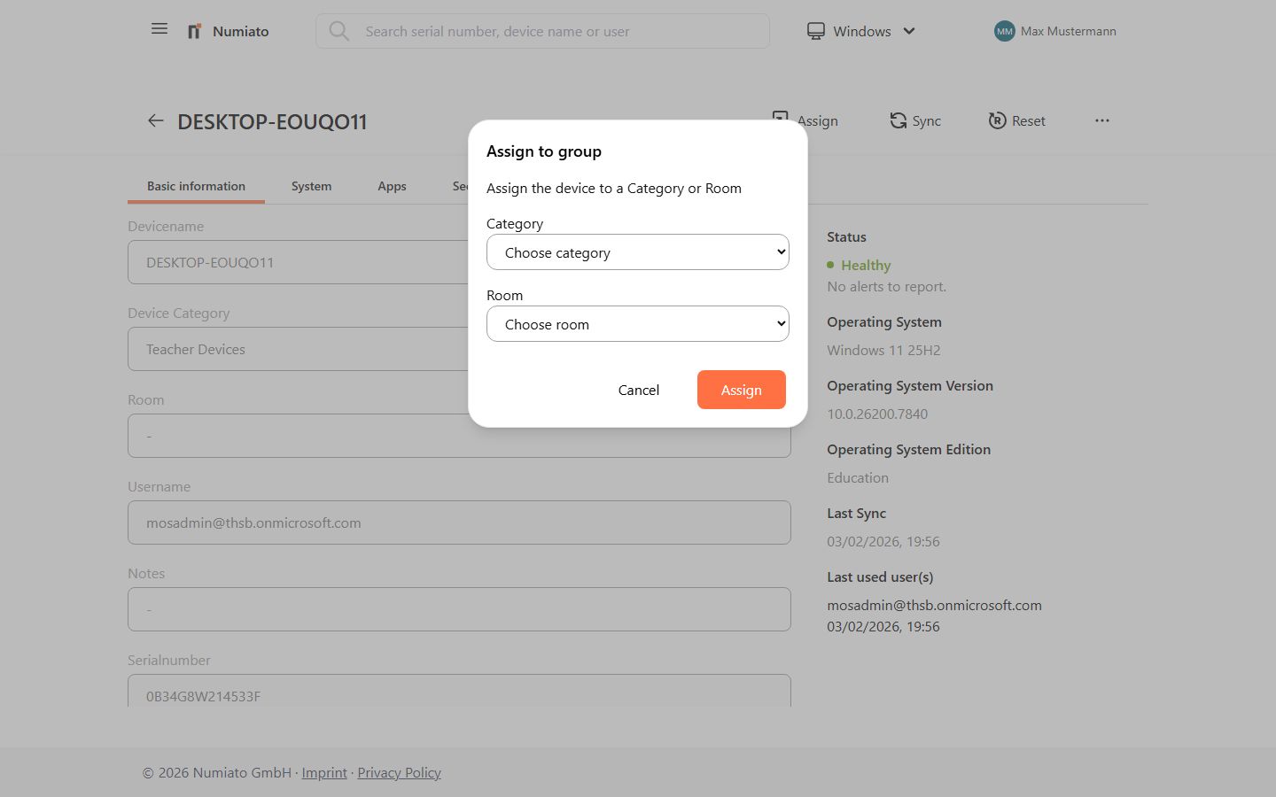 Assign device to a category and room in Numiato
