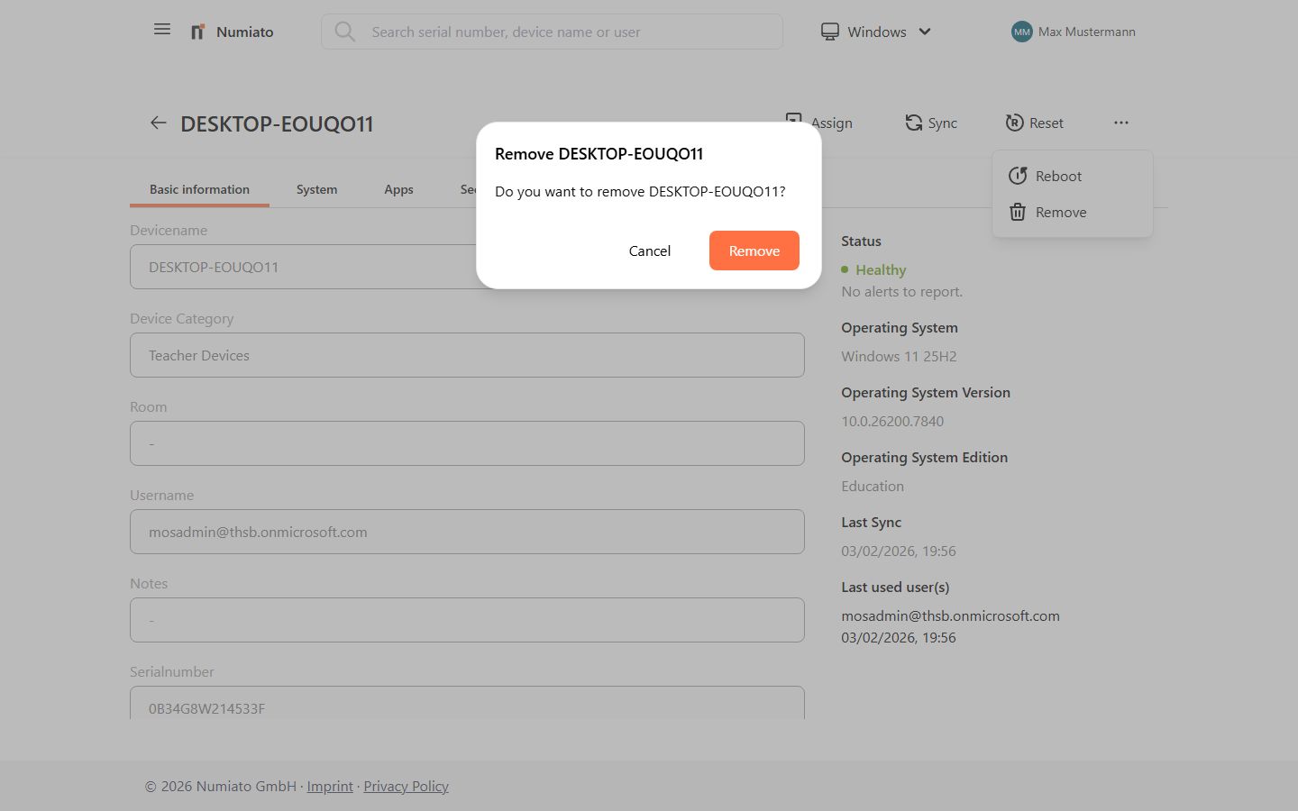 Remove device from Numiato and deregister from Autopilot