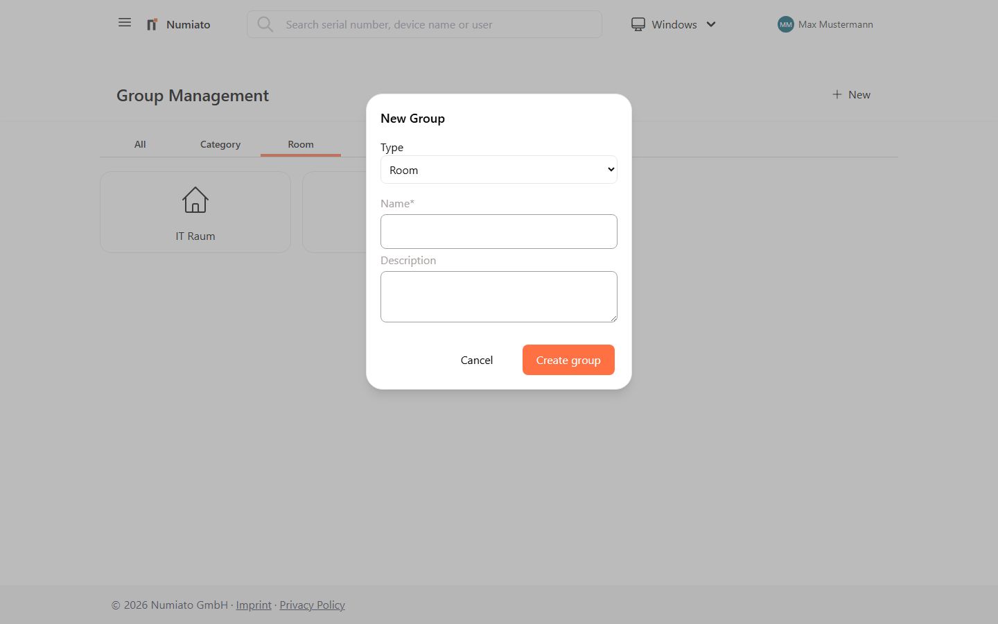 Create new room in Numiato