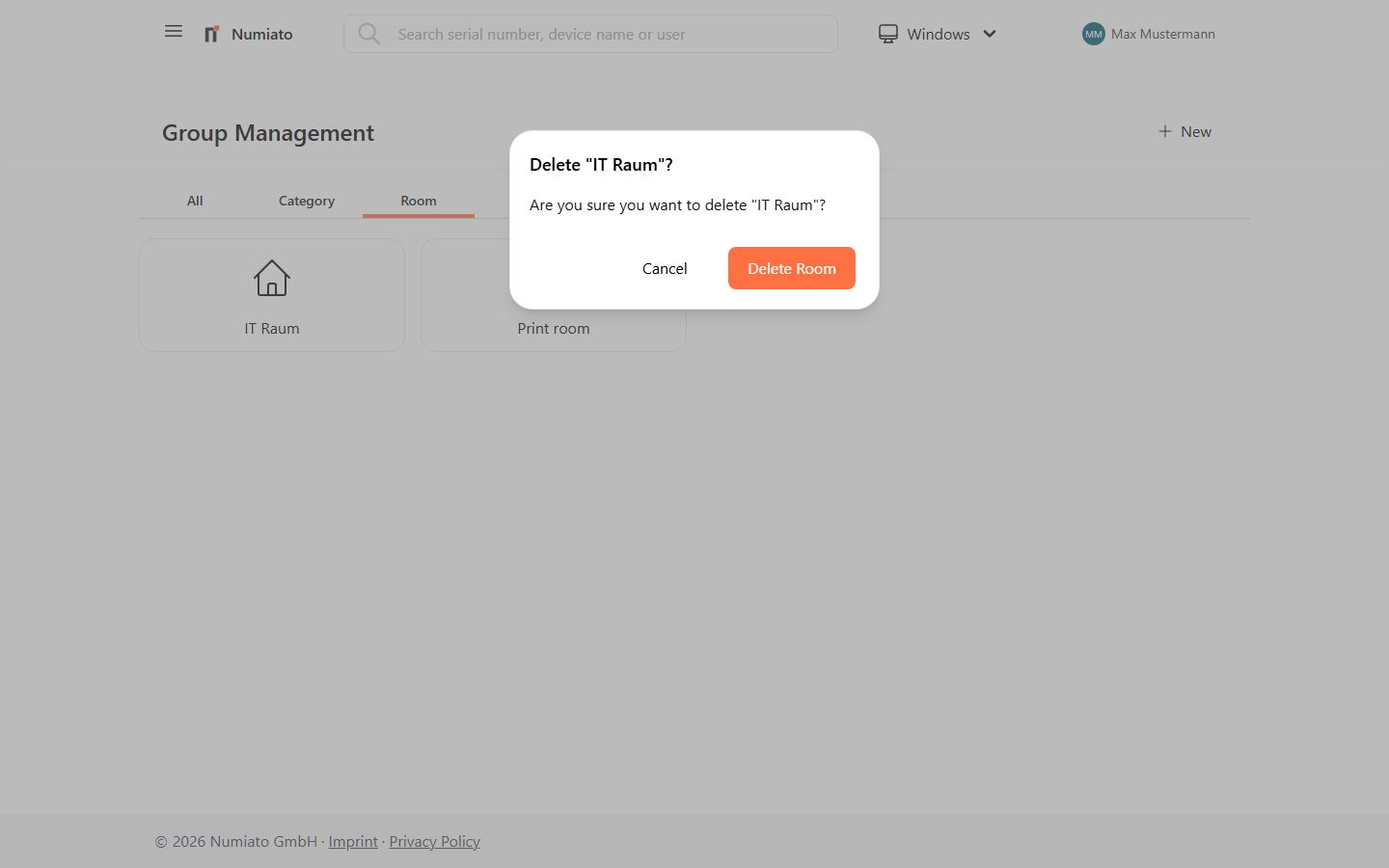 Delete room in Numiato