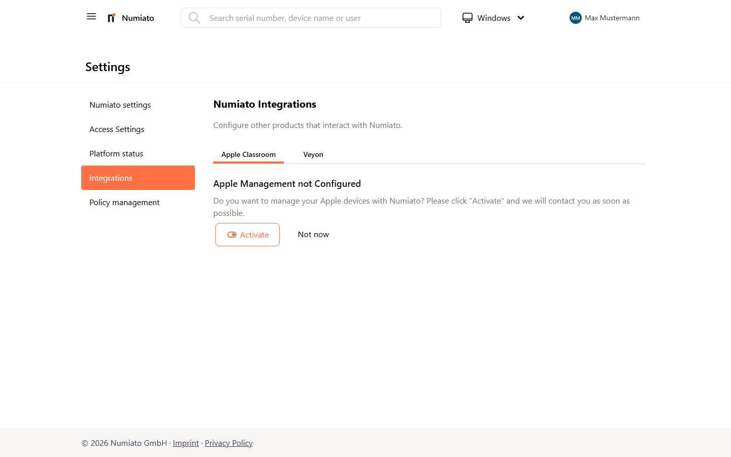 Numiato Integrations with Apple School Manager status and sync